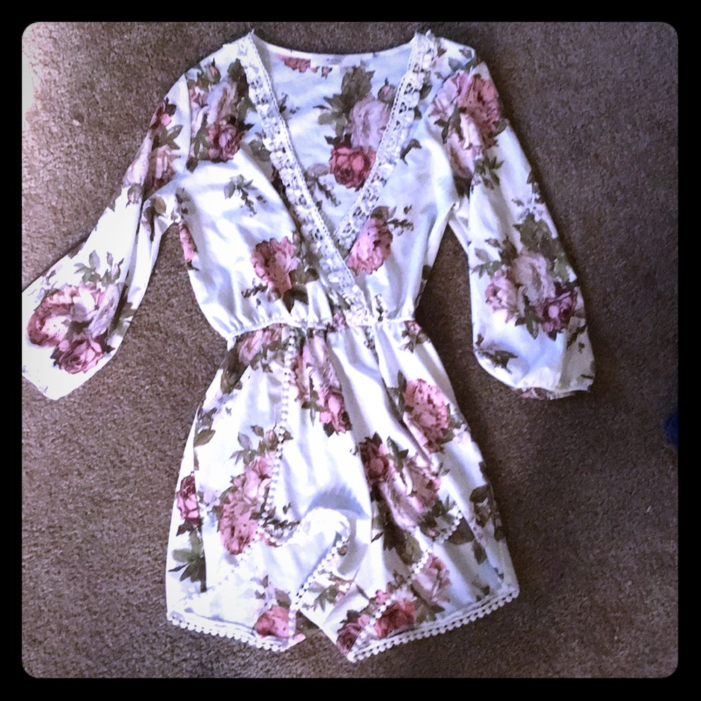 Cream and rose romper